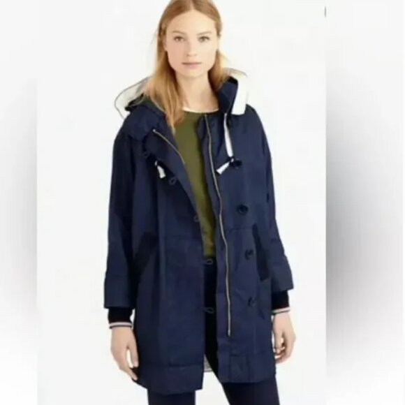 J.Crew Navy Blue Waxed Cotton Nylon Oversized Waterproof Rain Field Jacket M - Picture 1 of 16
